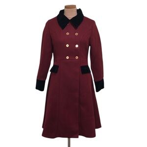 NWT Retrostage Coat Size Small Burgundy Red Black Velvet Trim